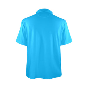 Charlies Polo Golf Shirt with Sky Blue Panel - Right