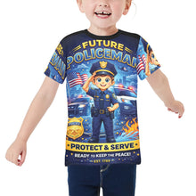 Load image into Gallery viewer, Little Kids' All Over Print Crew Neck T-Shirt - Young Patriot - Future Policeman
