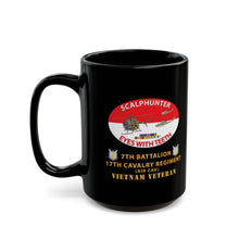 Load image into Gallery viewer, Vietnam Veteran 7th Battalion 17th Cavalry Black Mug - "Scalphunter Eyes With Teeth" (15oz)

