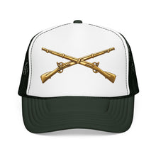 Load image into Gallery viewer, Foam Trucker Hat - Army - Infantry Branch Insignia - no text - Gold - 3D - Enhanced
