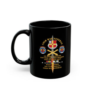 Black Mug (11oz, 15oz) - Cold War Vet - 1st Missile Bn, 81st Artillery 56th Artillery Group - Neu-Ulm Germany - Firing Missile w ARTY Br w COLD SVC X 300