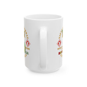 White Ceramic Mug, (11oz, 15oz) - Vietnam Combat Veteran w 20th Engineer Brigade  SSI - Dong Tam X 300