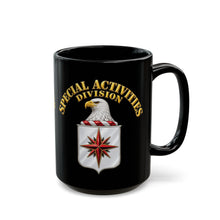 Load image into Gallery viewer, Black Mug  (15oz) - Special Activities Division - COA - Central Intelligence Agency - 3D - Enhanced
