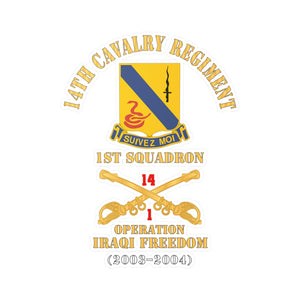 Kiss-Cut Vinyl Decals - Army - 14th Cavalry Regiment w Cav Br - 1st Squadron - Operation Iraqi Freedom - 2003–2004 - Red Txt X 300