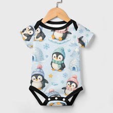 Load image into Gallery viewer, DTG 190gsm Cotton Short Sleeve Baby Romper(All-over Printing) - Penguin Winter Wonderland
