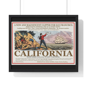 Premium Framed Horizontal Poster -  Set Sail for CALIFORNIA - California Gold