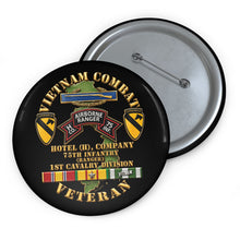 Load image into Gallery viewer, Custom Pin Buttons - Army - Vietnam Combat Vet - H Co 75th Infantry (Ranger) - 1st Cavalry Div SSI  - 3D - Enhanced

