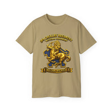Load image into Gallery viewer, T‑Shirt — 9th Cavalry Regiment 'We Can, We Will' Gold Emblem Tee
