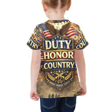 Load image into Gallery viewer, Little Kids' All Over Print Crew Neck T-Shirt - Proud to Serve - Patriot Shirt - Duty Honor Country
