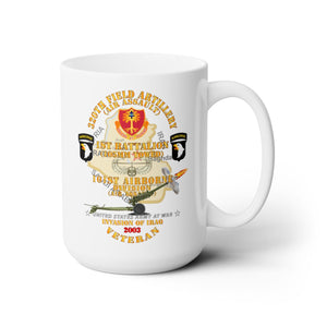 White Mug 15oz -  Army - 1st Bn, 320th FA, 101st Airborne Div - Invasion - 2003 w AA Badge - w 105mm  Map