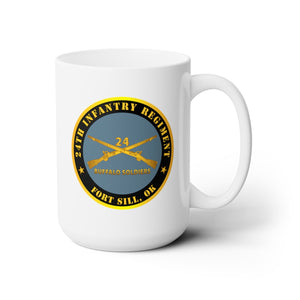 White Ceramic Mug 15oz - Army - 24th Infantry Regiment - Fort Sill, OK - Buffalo Soldiers w Inf Branch