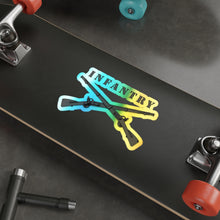 Load image into Gallery viewer, Holographic Die-cut Stickers - Infantry Br - Crossed Rifles Blk w Txt
