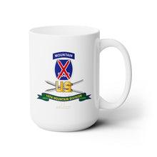 Load image into Gallery viewer, White Mug 15oz - Army - 10th Mountain Division - SSI w Ski Branch - Ribbon
