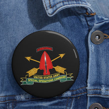 Load image into Gallery viewer, Custom Pin Buttons - US Army Special Operations Command - Sine Pari - SSI w Br - Ribbon X 300
