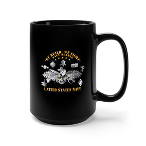 Black Mug 15oz - Navy - Seabee - Badge X 300