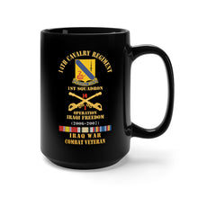 Load image into Gallery viewer, Black Mug 15oz - Army - 14th Cavalry Regiment w Cav Br - 1st Squadron - OIF - 2006–2007 - Red Txt Cbt Vet w IRAQ SVC X 300
