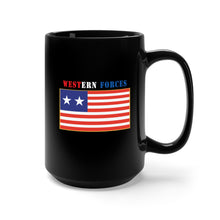 Load image into Gallery viewer, Black Mug 15oz - Flag - Western Forces - 2 Star Flag w Txt X 300
