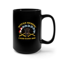 Load image into Gallery viewer, Black Mug 15oz - Army - Buffalo Soldiers - Infantry - Cavalry Guidons w Buffalo Head - US Army X 300
