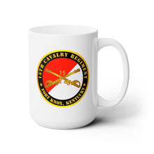 Load image into Gallery viewer, White Ceramic Mug 15oz - Army - 15th Cavalry Regiment -  Ft Knox, KY w Cav Branch
