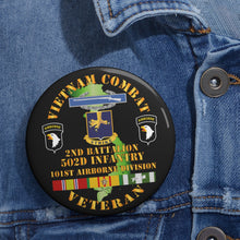 Load image into Gallery viewer, Custom Pin Buttons - Vietnam Combat Vet - 2nd Bn 502nd Infantry - 101st Airborne Div SSI
