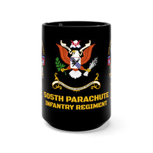 Load image into Gallery viewer, Black Mug 15oz - 505th Parachute Infantry Regiment - Combat Veteran - 505th PIR - Campaigns - Soldiers - 82nd Airborne Division
