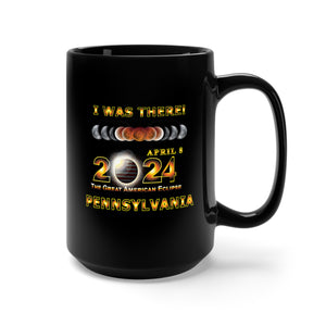 Black Mug 15oz - Total Eclipse - 2024 - I was There w Yellow Outline - PENNSYLVANIA