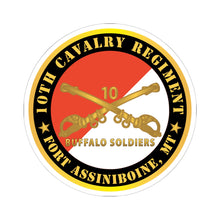 Load image into Gallery viewer, Kiss-Cut Stickers - Army - 10th Cavalry Regiment - Fort Assiniboine,  MT - Buffalo Soldiers w Cav Branch
