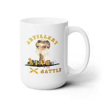 Load image into Gallery viewer, White Ceramic Mug 15oz - Army - Artillery - King of Battle w Atomic Blast
