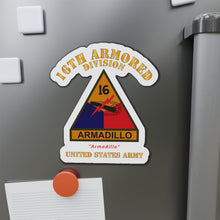 Load image into Gallery viewer, Die-Cut Magnets - Army - SSI - 16th Armored Division w Name Tape - Armadillo - US Army X 300
