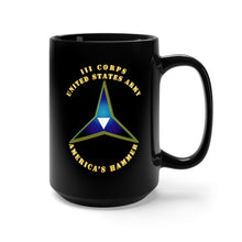 Load image into Gallery viewer, Black Mug 15oz - Emblem - Army III Corps - America&#39;s Hammer
