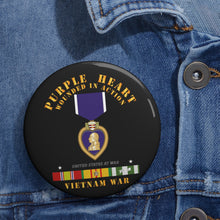 Load image into Gallery viewer, Custom Pin Buttons - Purple Heart - Wounded In Action w Vietnam Service Ribbons
