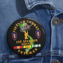 Load image into Gallery viewer, Custom Pin Buttons - Vietnam Combat Cavalry Veteran w 1st Aviation Bde SSI V1
