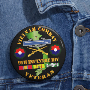 Custom Pin Buttons - Vietnam Combat Infantry Veteran w 9th Inf Div SSI V1