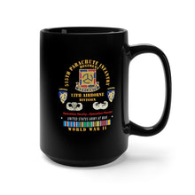 Load image into Gallery viewer, Black Mug 15oz - Army - 515th Parachute Infantry Regiment - DUI - 13th Airborne Div w Parachute - EUR SVC WWII X 300
