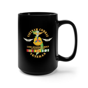 Black Mug 15oz - Vietnam Combat Aviation Vet w Air Crew Badge - 12th  AVN GroupI Mil Region III w SVC X 300