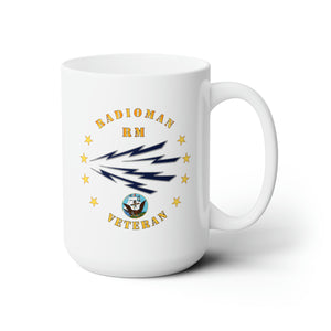 White Ceramic Mug 15oz - Navy - Radioman - RM - Veteran wo Bkgnd w USN