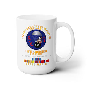 White Ceramic Mug 15oz - Army  - 511th PIR 11th Airborne Div - WWII w PAC - PHIL SVC