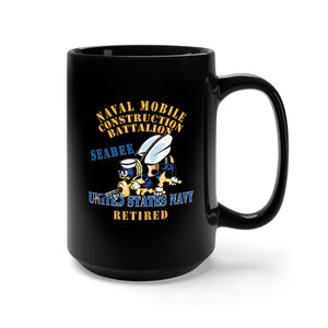 Black Mug 15oz - Navy - Seabee - Retired X 300