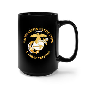 Black Mug 15oz - USMC - Combat Veteran X 300