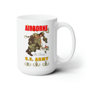 White Ceramic Mug 15oz - Army - Airborne Poster wi Backgrnd w BadgesV1