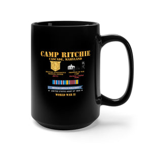 Black Mug 15oz - Camp Ritchie - Cascade, Maryland - MITC, POW Camp w SVC AMCAM - WWII X 300