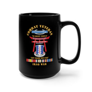 Black Mug 15oz - Army - Combat Veteran - 187th Infantry Regiment - Torii, Rakkasans, Let Valor Not Fail, English, Latin w CIB w IRAQ SVC X 300