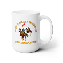 Load image into Gallery viewer, White Ceramic Mug 15oz - Army - 10th Cavalry Regiment w Cavalrymen - Buffalo Soldiers
