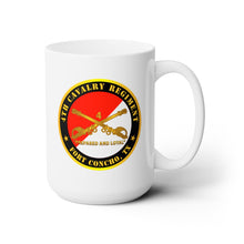 Load image into Gallery viewer, White Ceramic Mug 15oz - Army - 4th Cavalry Regiment - Fort Concho, TX - Prepared and Loyal w Cav Branch
