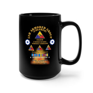 Black Mug 15oz - 5th Armored Group -  Camp Claiborne, LA w Fire - w 758, 761, 784th Tank Bn SSI w DUI - AM SVC X 300