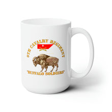 Load image into Gallery viewer, White Ceramic Mug 15oz - Army - 9th Cavalry Regiment - Buffalo Soldiers w 9th Cav Guidon
