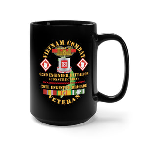 Black Mug 15oz - Vietnam Combat Veteran - 62nd Engineer Bn,  20th Engineer Brigade Ssi w CBT ENG Badge VN Svc X 300