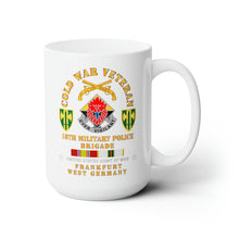 Load image into Gallery viewer, White Ceramic Mug 15oz - Army - Cold War Vet - 18th MP Bde DUI - SSI w COLD SVC
