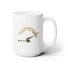 Load image into Gallery viewer, White Ceramic Mug 15oz - Army - M119 howitzer - Firing - Towed, 105MM
