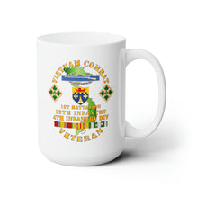 Load image into Gallery viewer, White Ceramic Mug 15oz - Army - Vietnam Combat Infantry Vet w 1st Bn 12th Inf - 4th ID w 2 Stars
